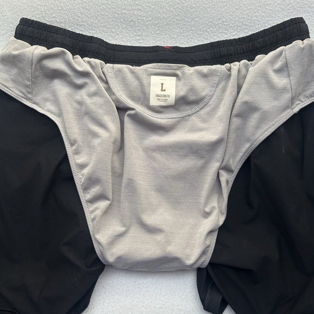 Tracksmith Men's Large Black Lined Running Shorts Drawstring Zipper Pocket - Picture 9 of 16